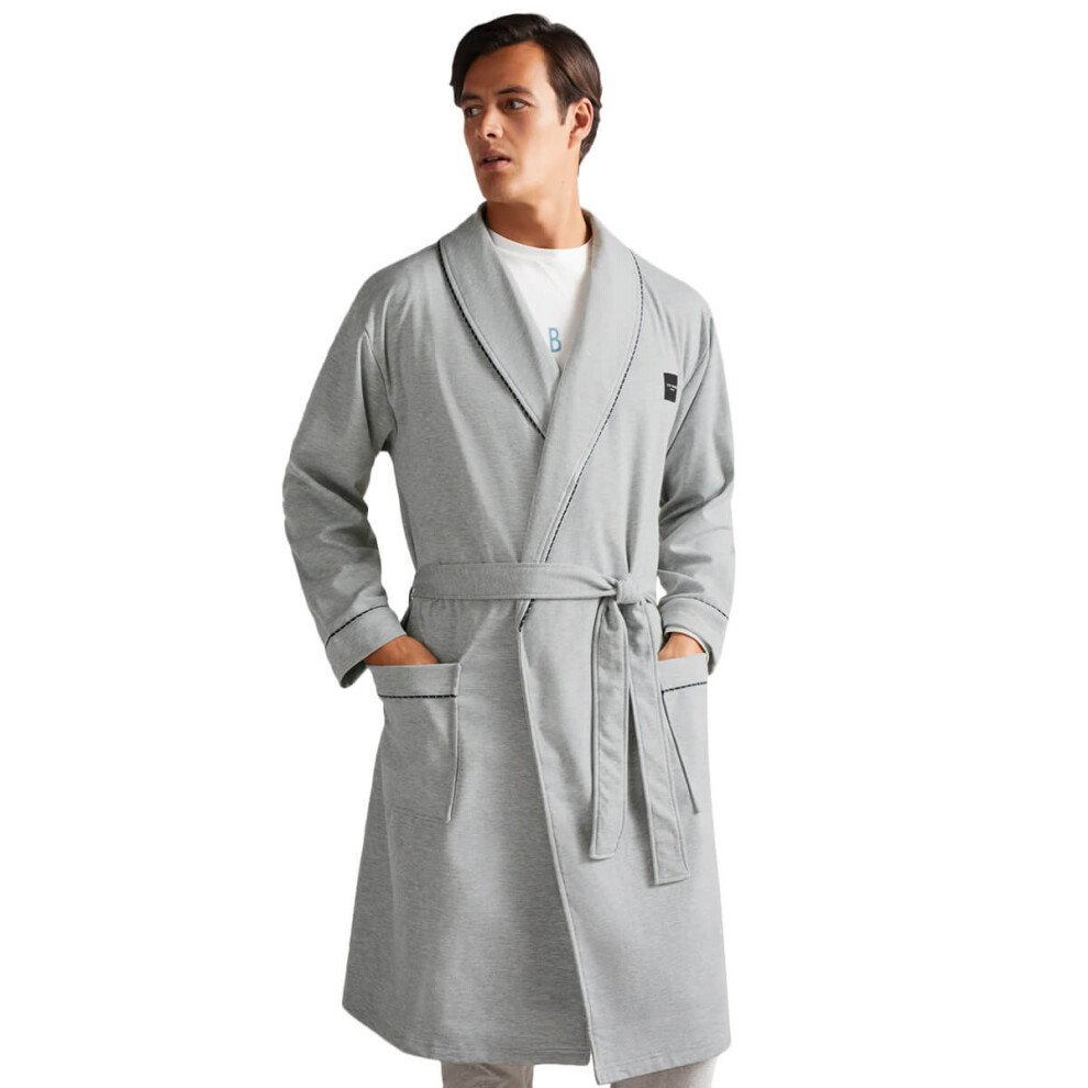 (S/M, Heather Grey) Ted Baker Mens 2021 Brushed Ponte Robe Pockets Contrast Piping Dressing Gown