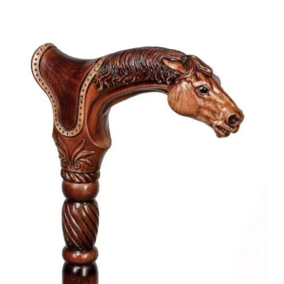(Horse Head) Walking Stick With Jade Wooden Carved Horse Head Crutch Colored Walking Stick Handle Head Handle