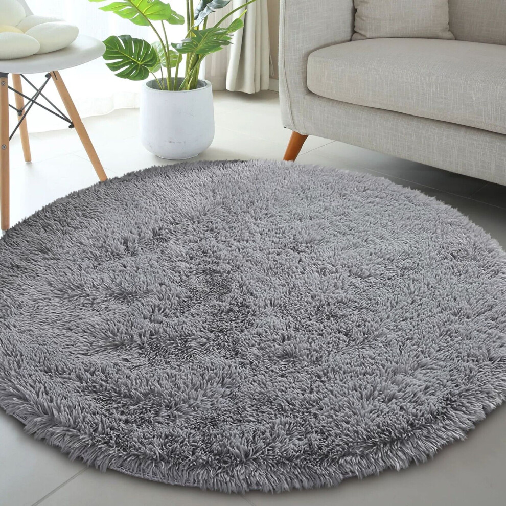 (LIGHT GREY, 120X120 CM ROUND) Extra Large Rugs Fluffy Shaggy Living Room Rug