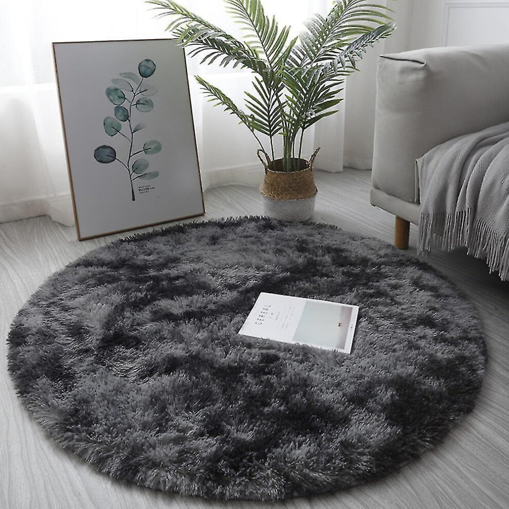 Aspire Homeware (Dark 120X120 Cm Round) Extra Large Rugs Fluffy Shaggy Living Room Rug Grey