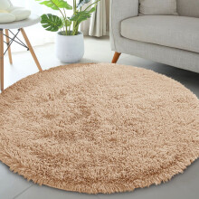 (BEIGE, 120X120 CM ROUND) Extra Large Rugs Fluffy Shaggy Living Room Rug