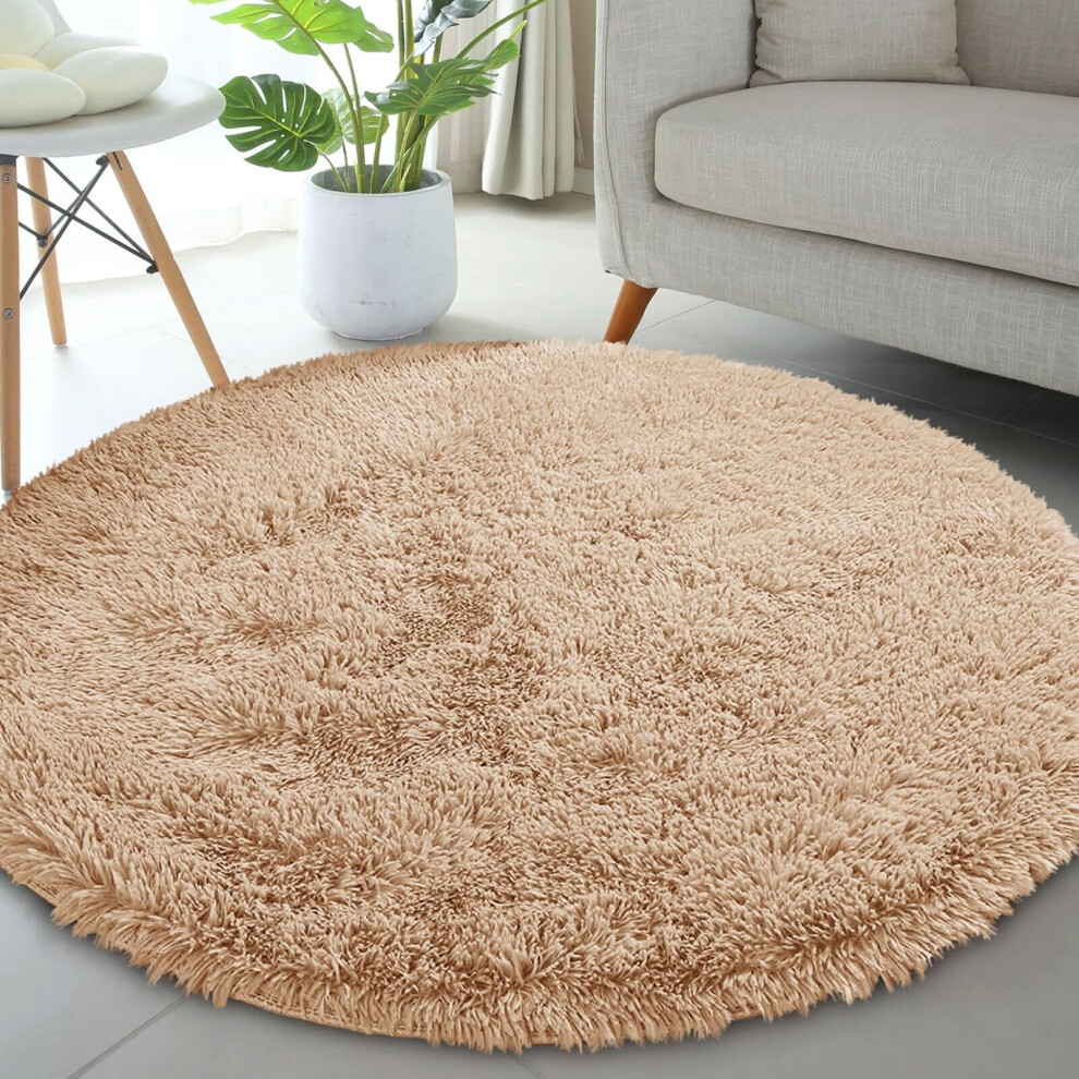 (BEIGE, 120X120 CM ROUND) Shaggy Rugs Extra Large Soft Pile Living Room Rugs