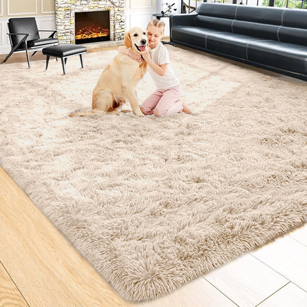 (BEIGE, 120X170 CM) Extra Large Rugs Fluffy Shaggy Living Room Rug