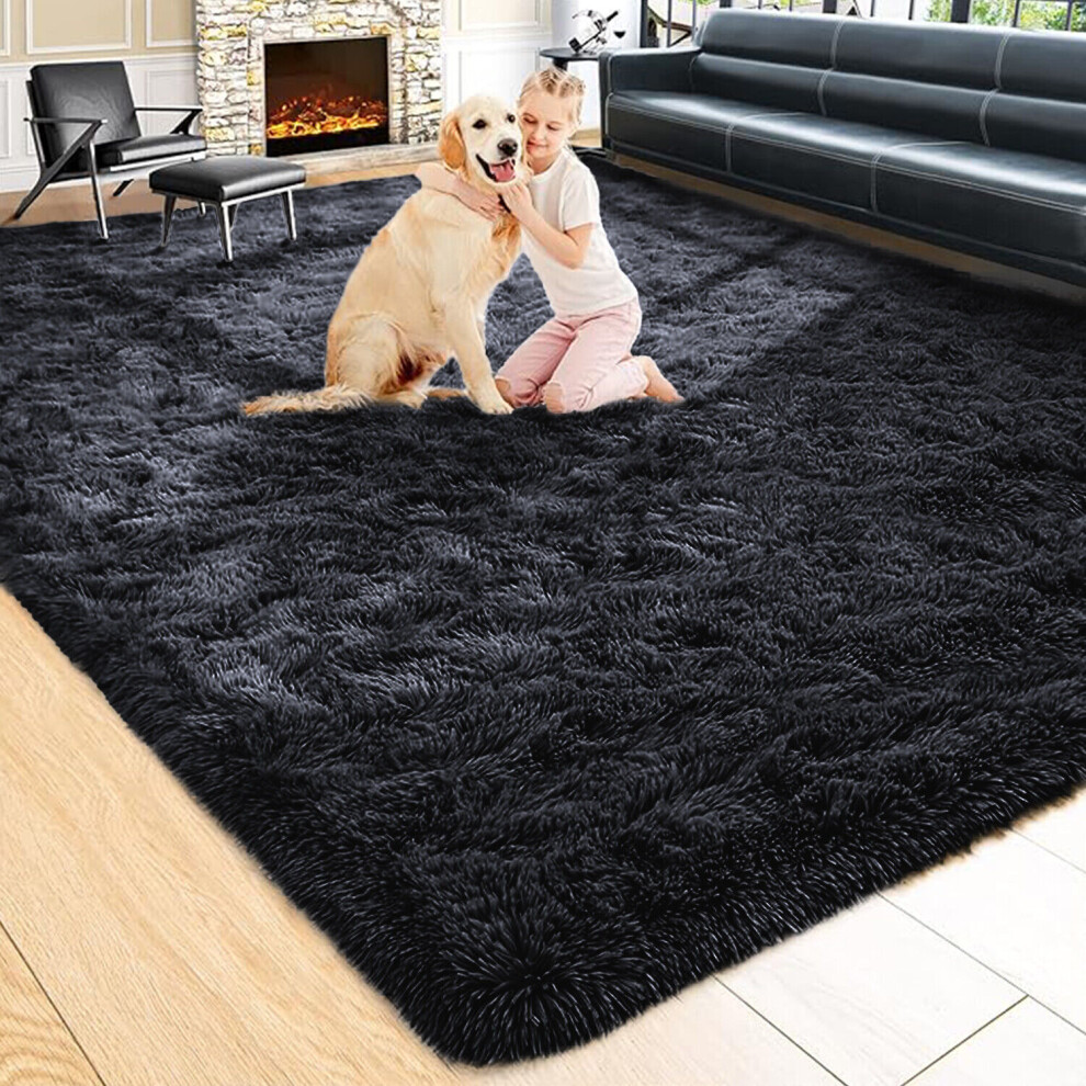 (BLACK, 60X220 CM RUNNER RUG) Shaggy Rugs Extra Large Soft Pile Living Room Rugs