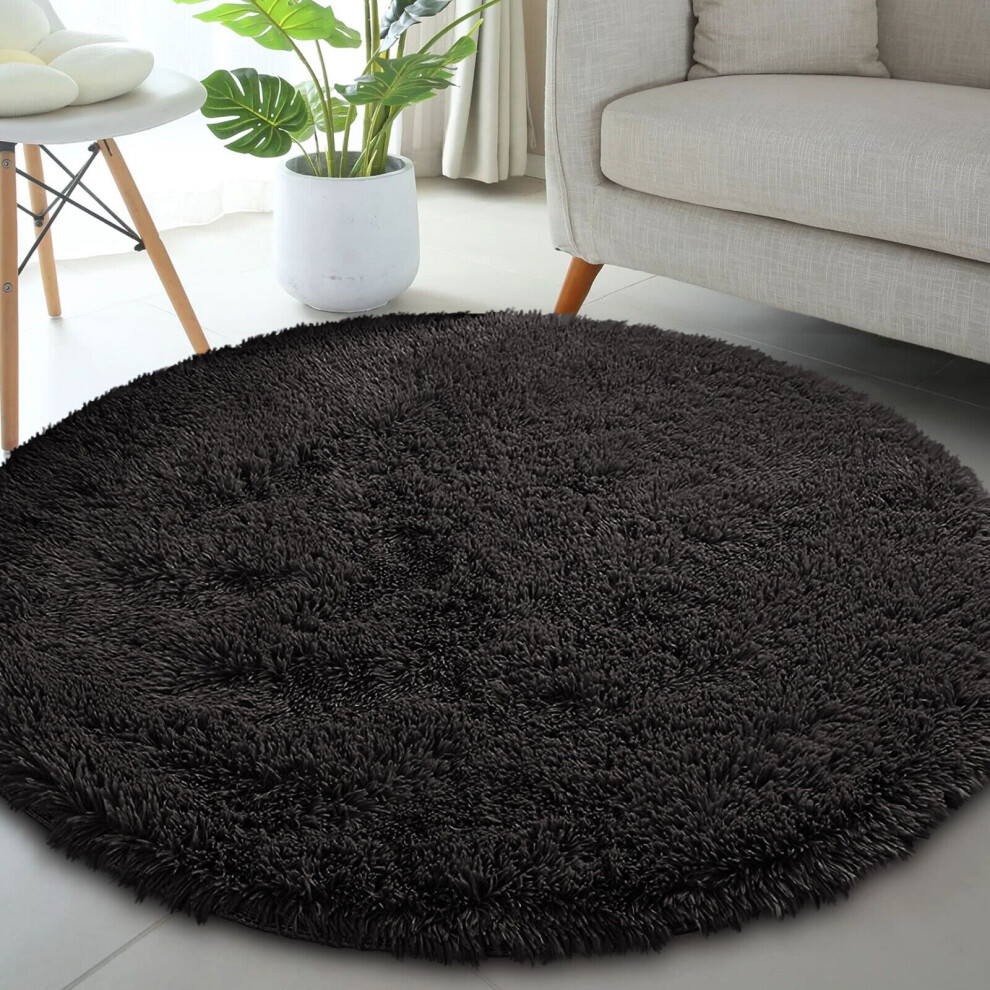 (BLACK, 120X120 CM ROUND) Shaggy Rugs Extra Large Soft Pile Living Room Rugs