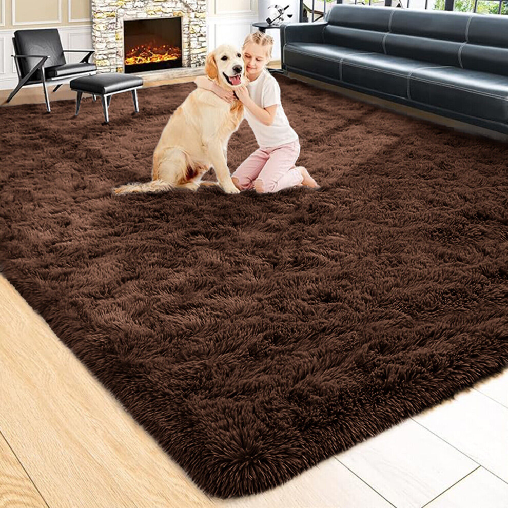 (BROWN, 160X230 CM) Extra Large Rugs Fluffy Shaggy Living Room Rug