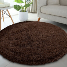 (BROWN, 120X120 CM ROUND) Extra Large Rugs Fluffy Shaggy Living Room Rug