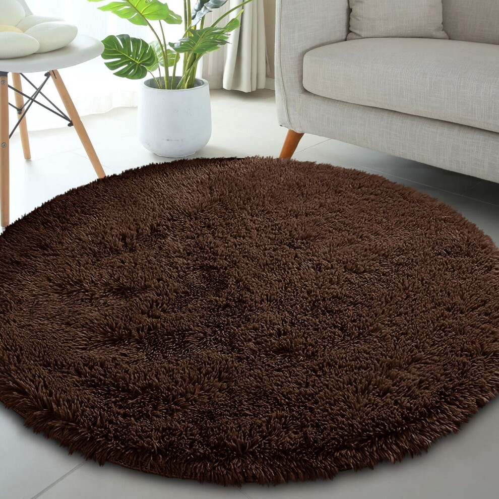 Aspire Homeware (, 120X120 Cm Round) Extra Large Rugs Fluffy Shaggy Living Room Rug Brown