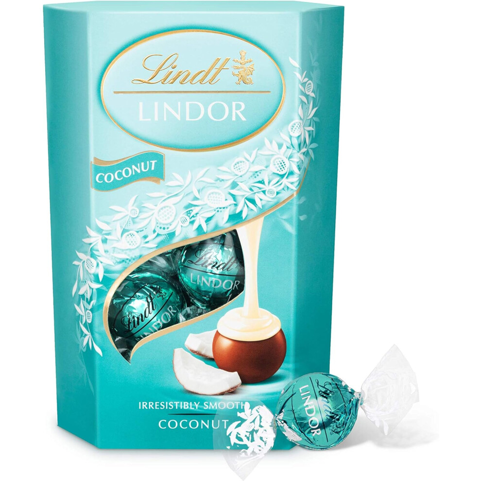 Lindt Lindor Coconut Milk Chocolate Truffles Box Approx 16 balls 200g with a Smooth Melting Filling Gift Present Easter Birthday Congratulations