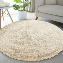 (CREAM, 120X120 CM ROUND) Extra Large Rugs Fluffy Shaggy Living Room Rug
