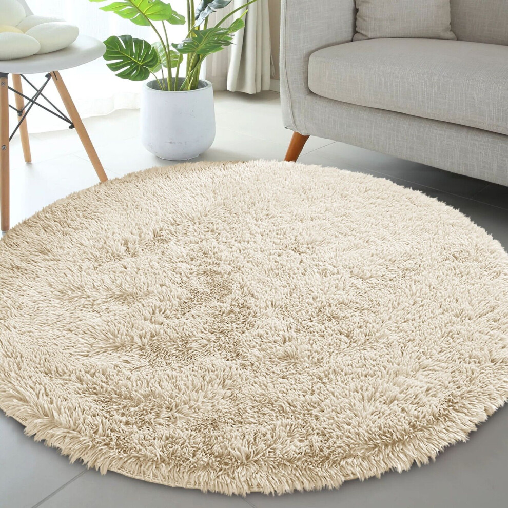 Aspire Homeware (, 120X120 Cm Round) Extra Large Rugs Fluffy Shaggy Living Room Rug Cream