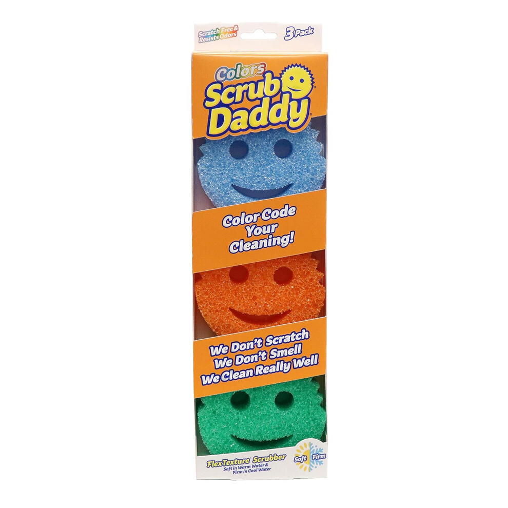 Scrub Daddy Colors Sponge Scrubber Multipack Dish Sponge Washing Changing Scratch Scourer Cleaning Products Kitchen Bathroom Dishwasher Safe Pack 3