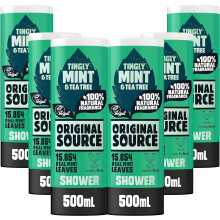 Original Source Mint & Tea Tree Shower Gel, 100 Percent Natural Fragrance, Vegan, Cruelty Free, Paraben Free, Bulk Buy, Pack of 6 x 500 ml