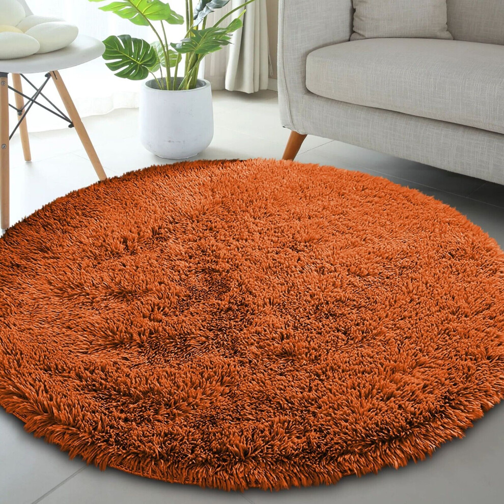 (ORANGE, 120X120 CM ROUND) Extra Large Rugs Fluffy Shaggy Living Room Rug