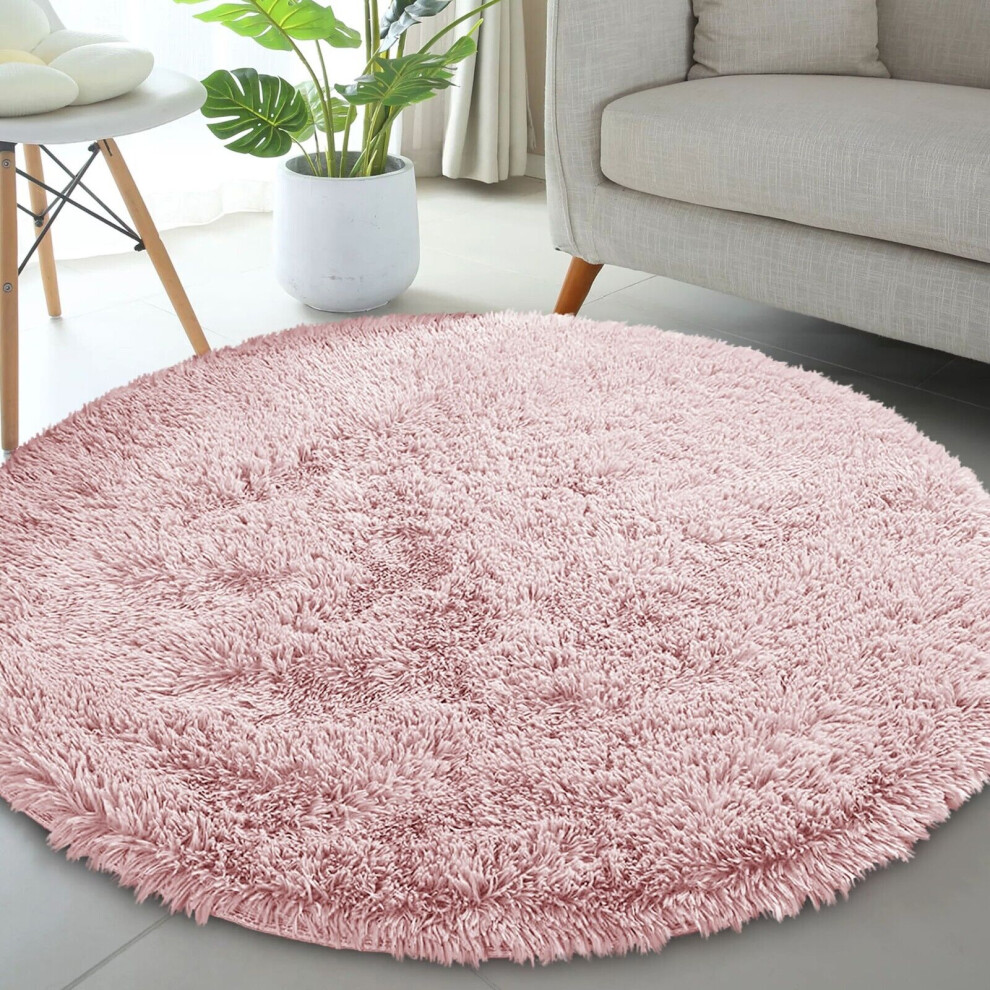 (PINK, 120X120 CM ROUND) Shaggy Rugs Extra Large Soft Pile Living Room Rugs