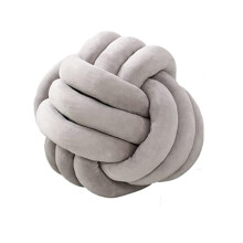 (Light Grey, 27CM) Knot Ball Throw Pillow, Round Knotted Plush Cushion Accent Pillow For Preppy