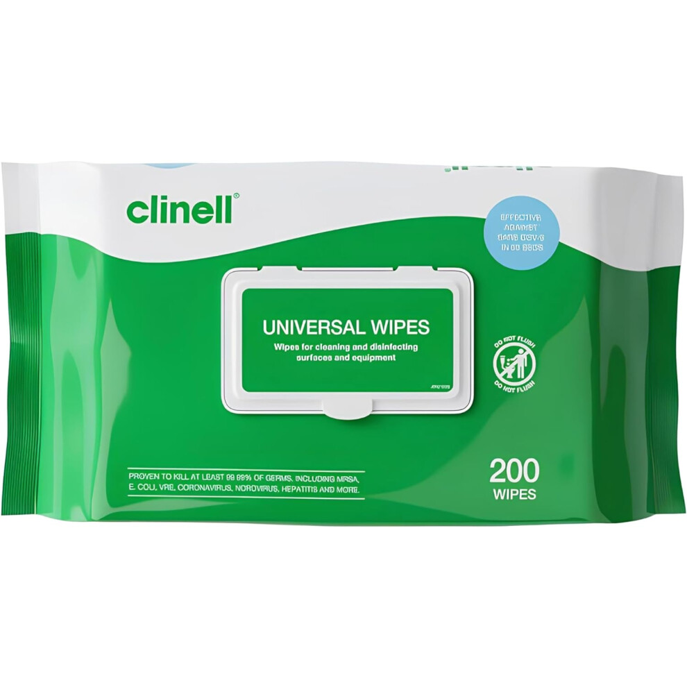 Clinell Universal Cleaning and Disinfectant Wipes for Surfaces (BCW200) The Original Pack of 200 Regular Wipes Multi Purpose Kills 99.99% of Germs