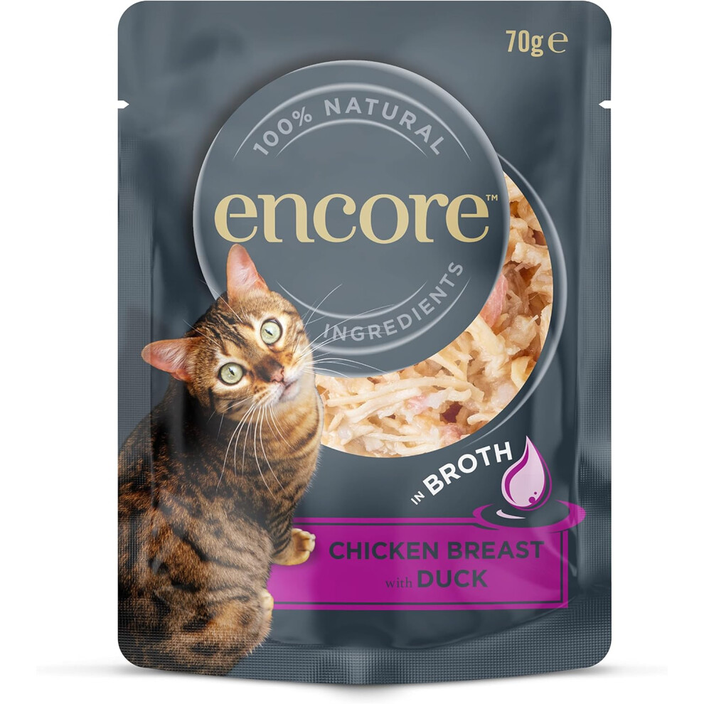 Encore 100% Natural Wet Cat Food, Chicken with Duck (Pack of 16 x 70g Pouches)