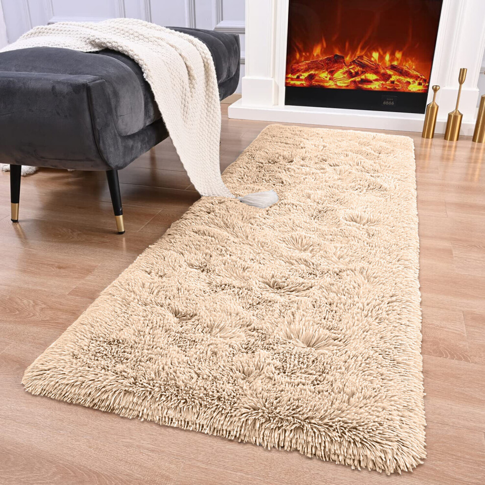 (80cm x 150cm (2ft 8" x 5ft)- Large Runner Carpet Rug, Beige Carpet Rug) Fluffy Shaggy Rugs Living Room Hallway Runner