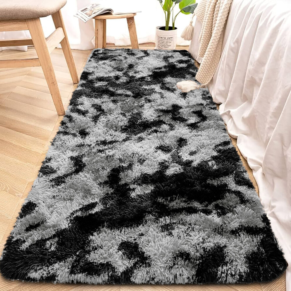 (60cm x 220cm (2ft x 7ft 7")- Runner Carpet Rug, Dark Grey/ Charcoal Carpet Rug) Fluffy Shaggy Rugs Living Room Hallway Runner