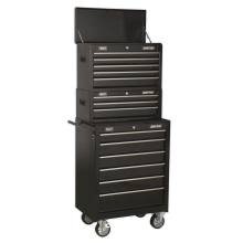 SEALEY - AP22BSTACK Topchest, Mid-Box & Rollcab 14 Drawer Stack - Black