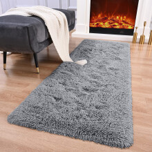 (80cm x 150cm (2ft 8" x 5ft)- Large Runner Carpet Rug, Light Grey/ Silver Carpet Rug) Fluffy Shaggy Rugs Living Room Hallway Runner