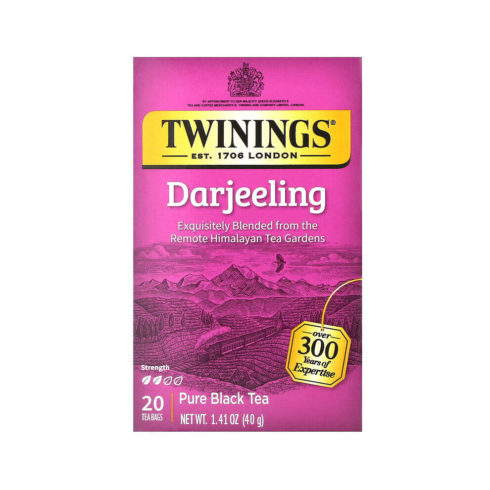 Twinings Pure Tea, Darjeeling, 20 Tea Bags, 1.41 Oz (40 G) Black