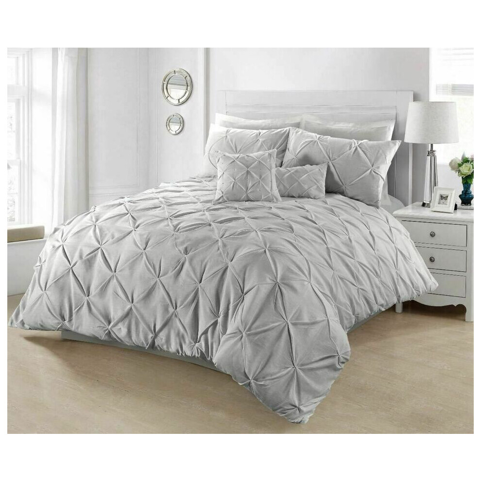 (Silver, King) Luxury Quilt Diamond Pintuck Duvet Cover Set