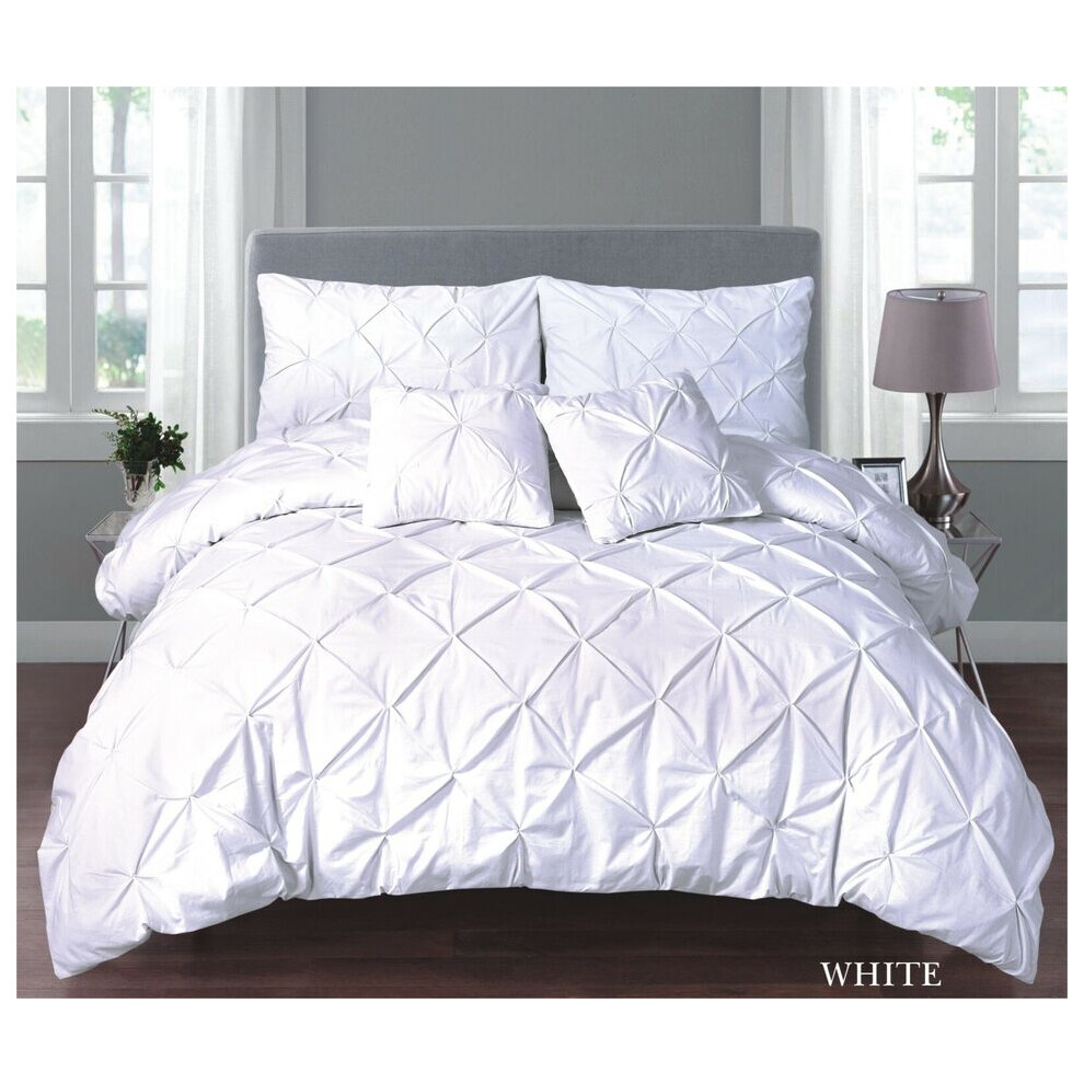 (White, Double) Luxury Quilt Diamond Pintuck Duvet Cover Set