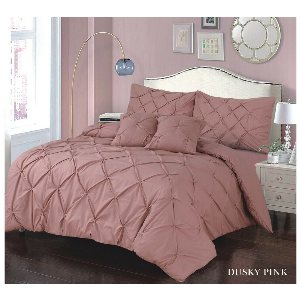 (Soft-Pink Dusky, Double) Luxury Quilt Diamond Pintuck Duvet Cover Set