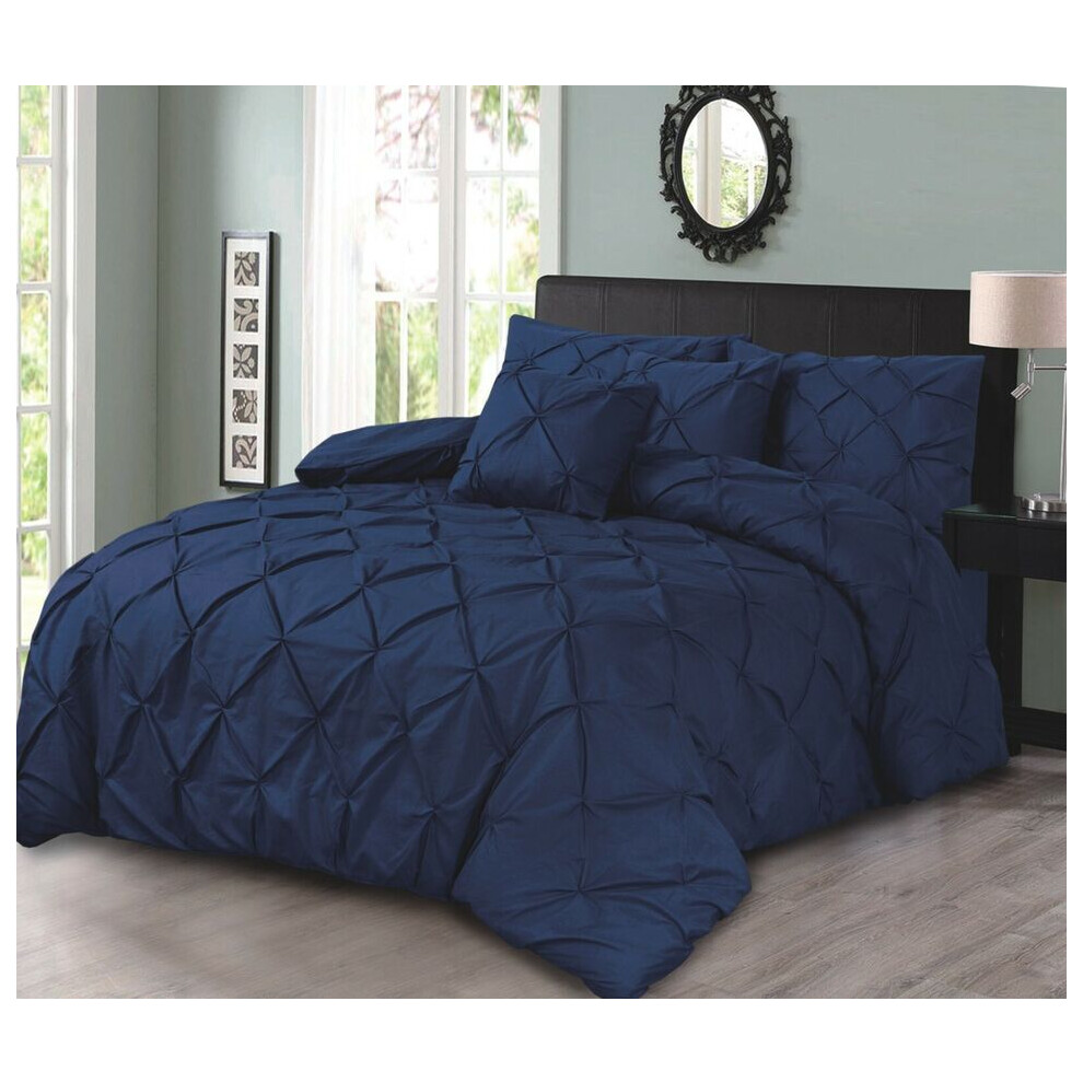 (Navy, King) Luxury Quilt Diamond Pintuck Duvet Cover Set