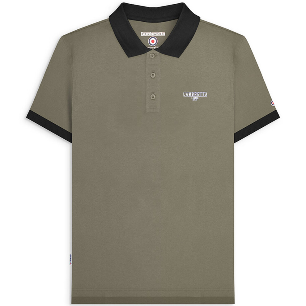 (4XL, Khaki) Lambretta Men Originals Contrast Collar Short Sleeve Cotton Polo Shirt Top