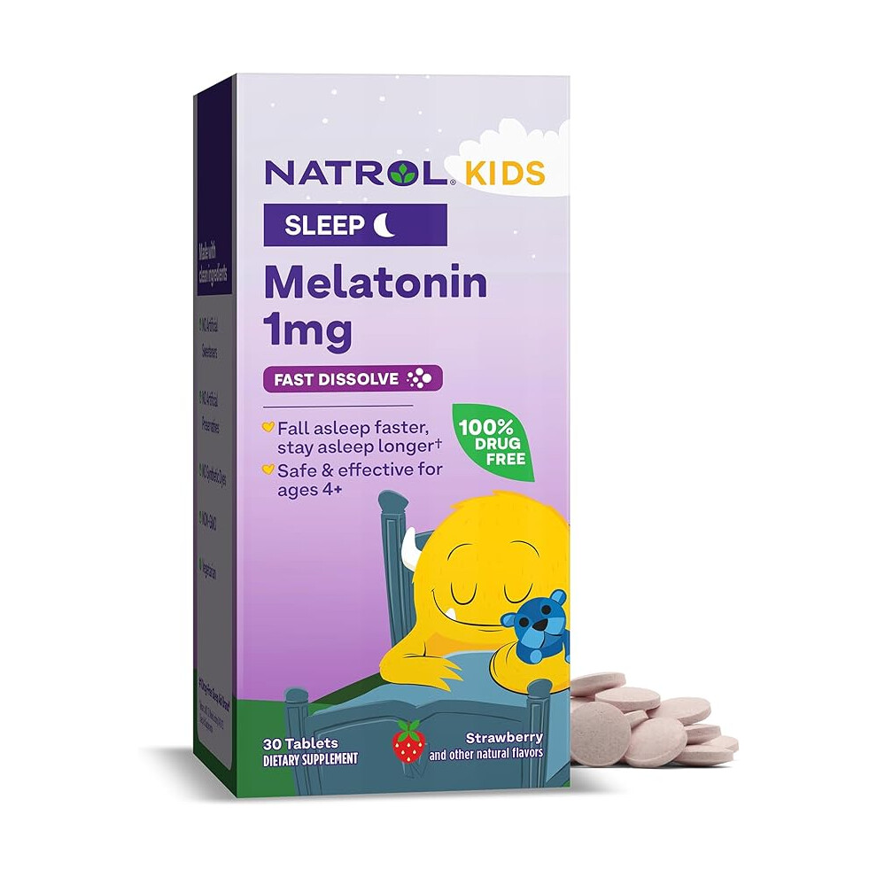 Natrol, Kids, Melatonin, Fast Dissolve, Ages 4 & Up, Strawberry, 30 Tablets