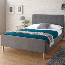 (King) Home Source Ashbourne Fabric Upholstered Low End Bed Frame - Grey