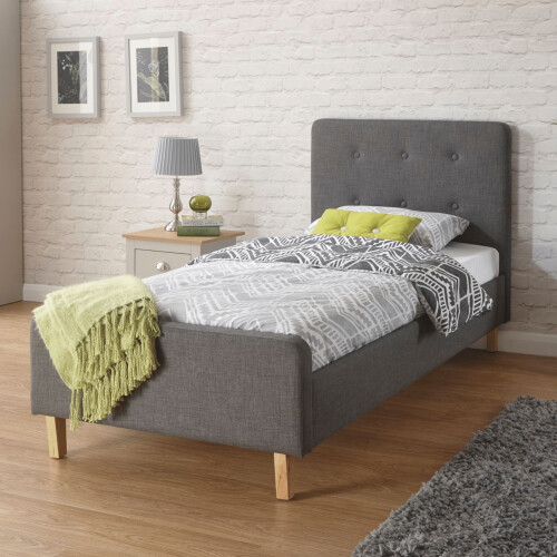 Home Source Home Source Ashbourne Fabric Upholstered Low End Bed Frame - Grey 1