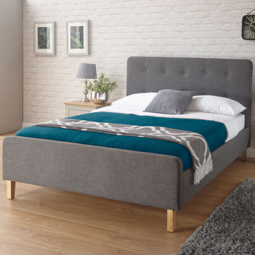 Home Source Home Source Ashbourne Fabric Upholstered Low End Bed Frame - Grey 2