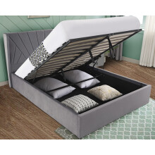 (4ft6 Double, Grey) Velvet Ottoman Bed Frame With Storage