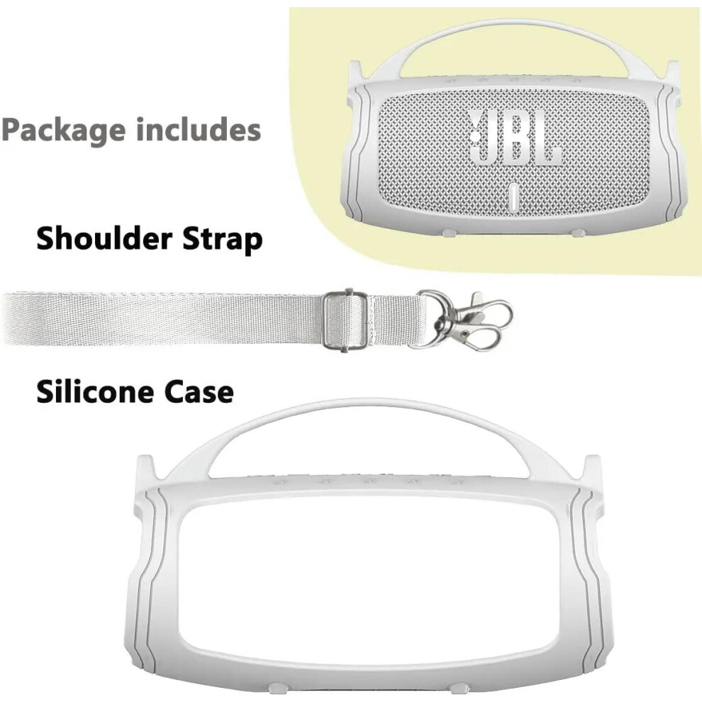 (White) Silicone Handle  Protective Cover Case for JBL Charge 5 Portable Bluetooth Speaker(ONLY CASE)