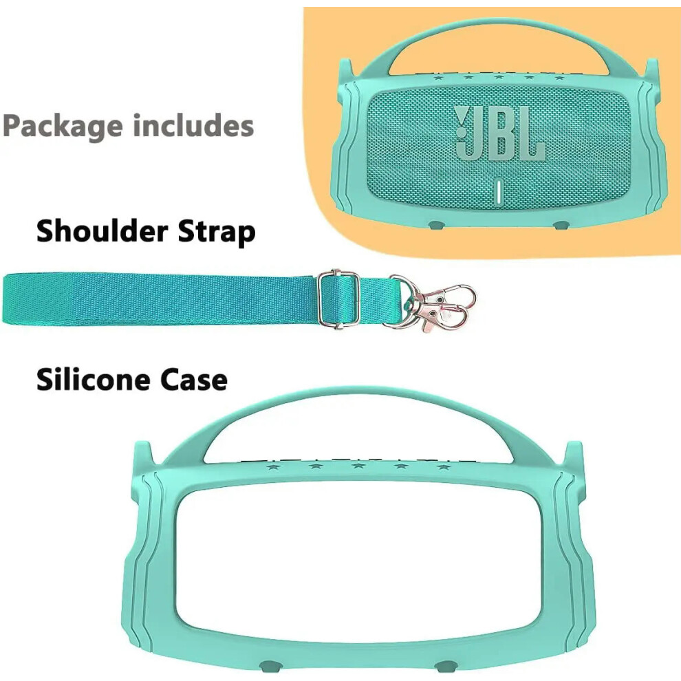 (Teal) Silicone Handle  Protective Cover Case for JBL Charge 5 Portable Bluetooth Speaker(ONLY CASE)