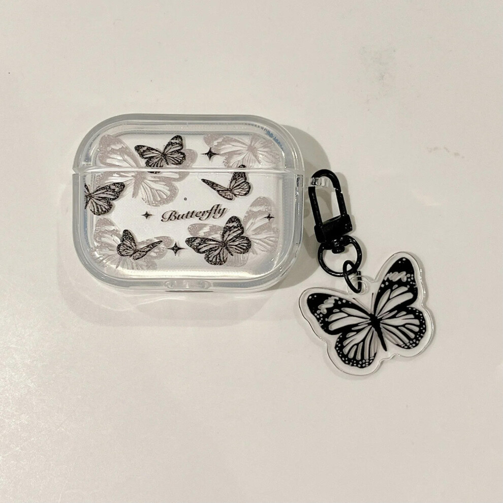 (1224-transparent, For airpodsPro2) Dark Black Butterfly For Apple AirPods 1 2 Pro Bluetooth Headphone Cover 3rd Generation Silicone Soft Cover Protec