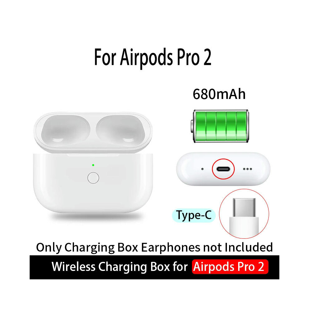 (For Airpods Pro 2 C) 680mAh Wireless Charging Box Replacement Bluetooth Earphone Charger Case with LED Indicator Light for Airpods Pro 1 2 3