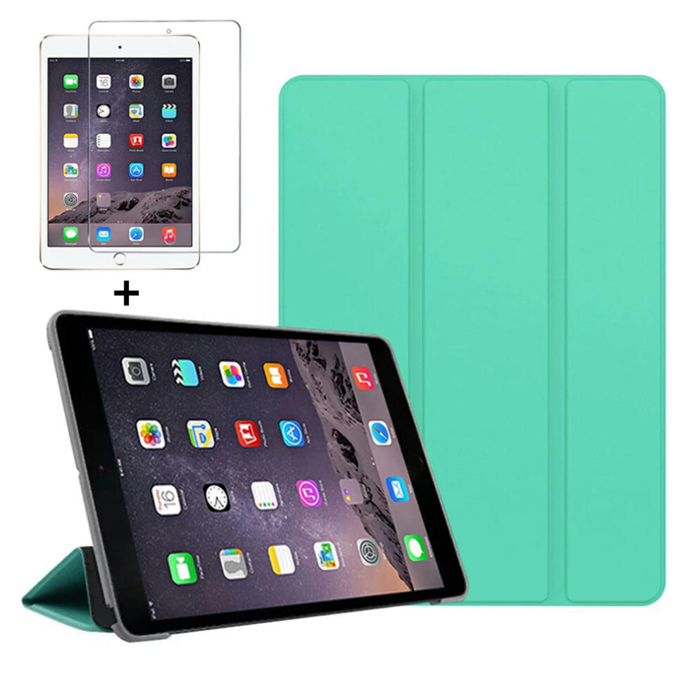 (Mint Green glass, iPad Mini 1 2 3) Smart Cover For iPad Mini4 5 6 7.9inch Ultra Slim PU Leather Case + PC transparent back case for Apple ipad mini 6