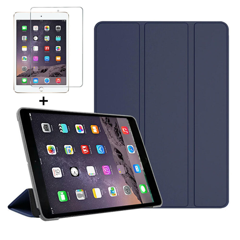 (Navy Blue glass, iPad Mini 6 2021) Smart Cover For iPad Mini4 5 6 7.9inch Ultra Slim PU Leather Case + PC transparent back case for Apple ipad mini 6