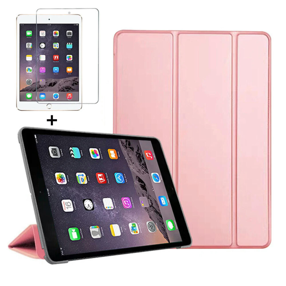 (Rose Gold glass, iPad Mini 4 2015) Smart Cover For iPad Mini4 5 6 7.9inch Ultra Slim PU Leather Case + PC transparent back case for Apple ipad mini 6