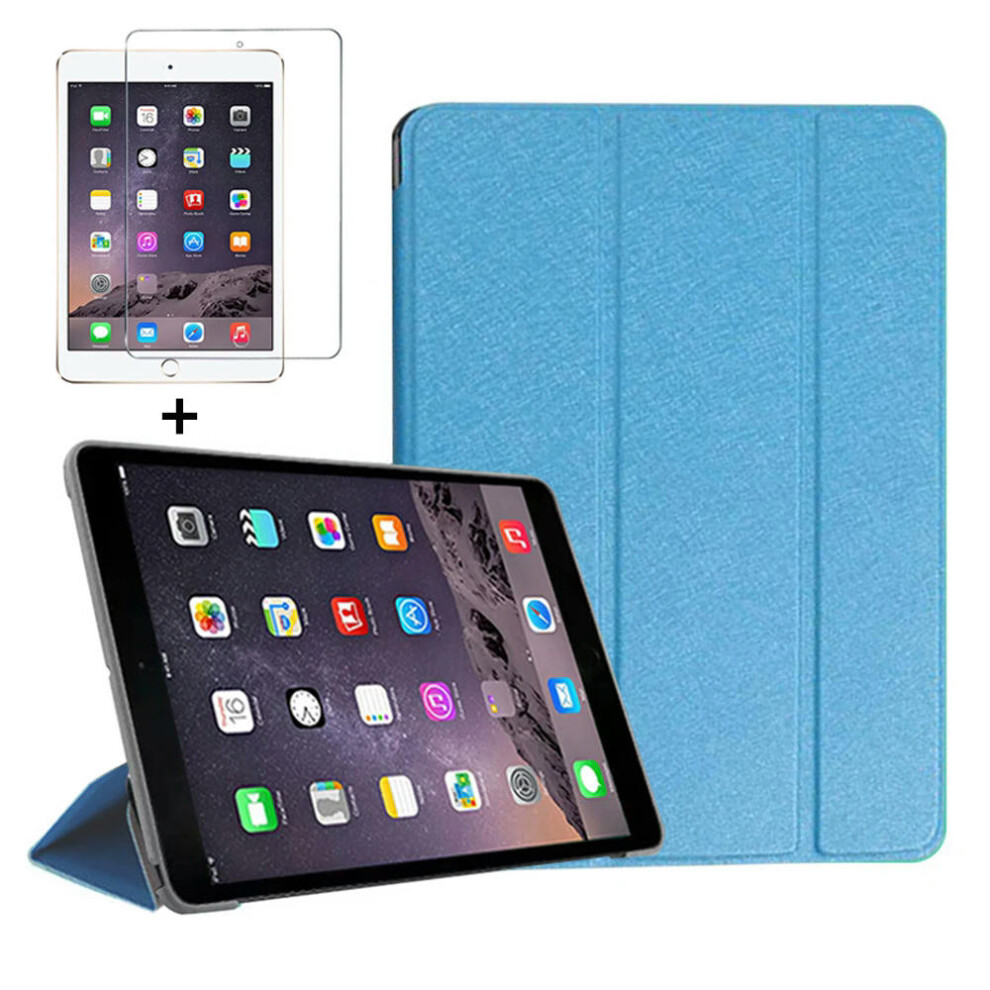 (Silk Blue glass, iPad Mini 4 2015) Smart Cover For iPad Mini4 5 6 7.9inch Ultra Slim PU Leather Case + PC transparent back case for Apple ipad mini 6