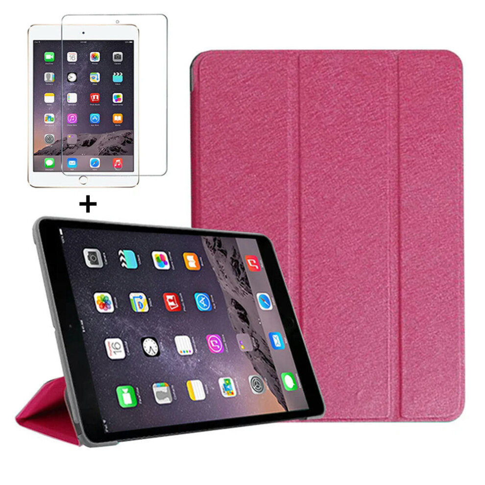 (Silk Rose Red glass, iPad Mini 1 2 3) Smart Cover For iPad Mini4 5 6 7.9inch Ultra Slim PU Leather Case + PC transparent back case for Apple ipad min