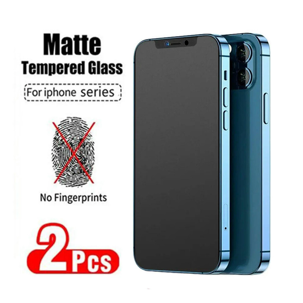 (For iPhone 14 Plus, 2Pcs) 2PCS No Fingerprint Screen Protectors for IPhone 11 12 13 14 15 Pro Max Mini XS XR X 8 7 Plus SE 2022 Matte Tempered Glass Film