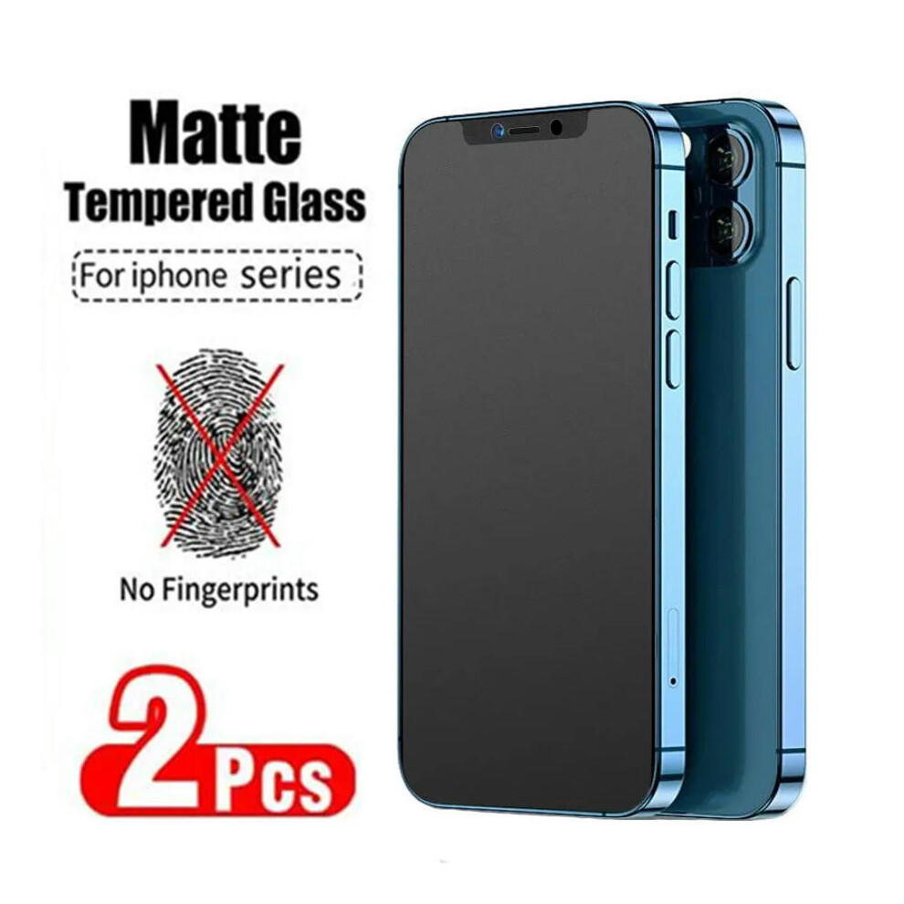 (For iPhone 13, 2Pcs) 2PCS No Fingerprint Screen Protectors for IPhone 11 12 13 14 15 Pro Max Mini XS XR X 8 7 Plus SE 2022 Matte Tempered Glass Film