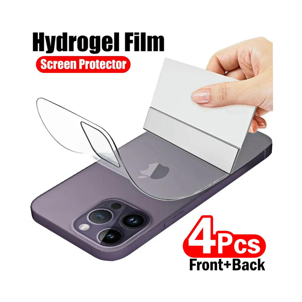 (For iPhone 12, 4Pcs Back Film) 4Pcs Hydrogel Film For iPhone 11 12 13 14 15 Pro Max Screen Protector For iPhone 6 7 8 Plus X XR XS Max Back Film Not