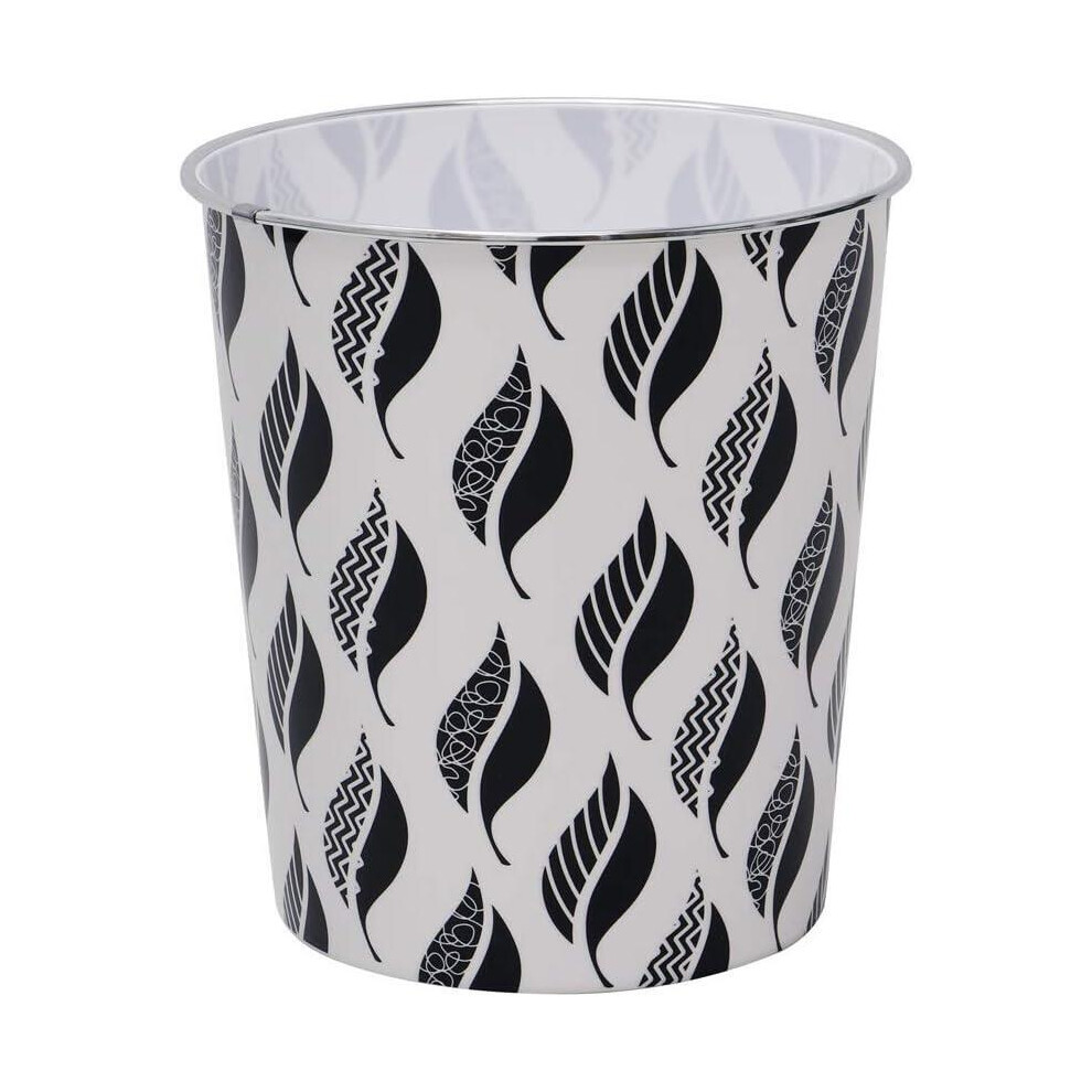 Mantraraj 2.5 Litre Small Leaves Plastic Waste Paper Bin Basket Black And White Open-Top Recycling Rubbish Bin